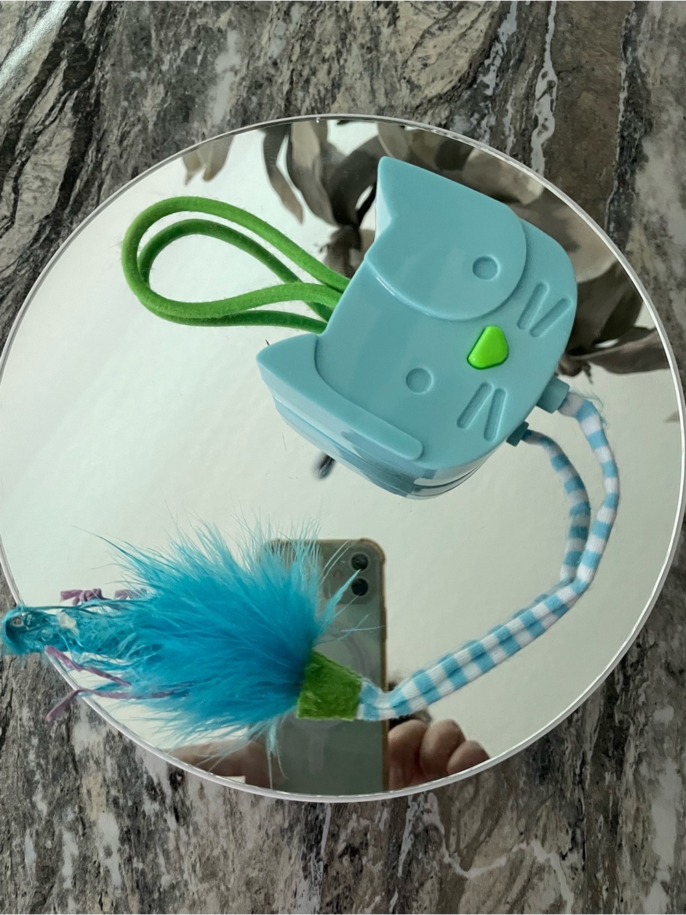 Favorite Light Blue Cat Cord Tail Toy sanitized & clean